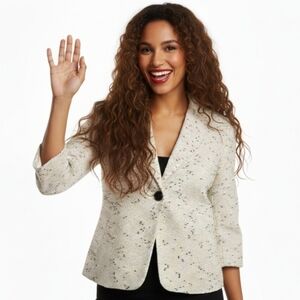 Talbots The Jackie Fit Blazer Size 8 Single Button White Cream With Black Detail